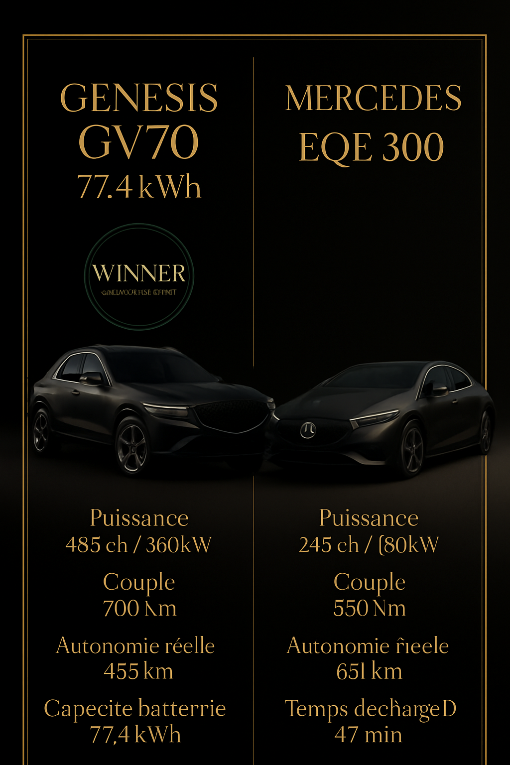 Comparatif Genesis GV70 vs Mercedes EQE 300 : Autonomie et Performances