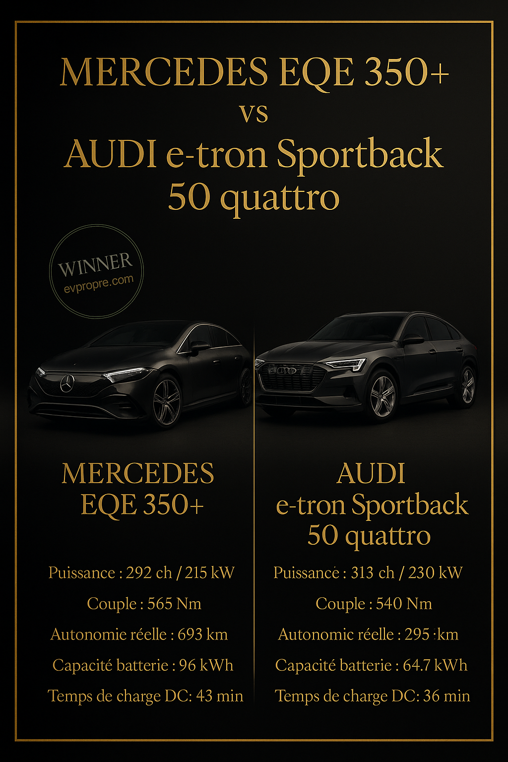 Comparaison : Mercedes EQE 350+ vs Audi e-tron Sportback 50 quattro